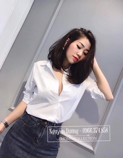 Áo sơ mi trắng uni cổ bẻ dài tay b80