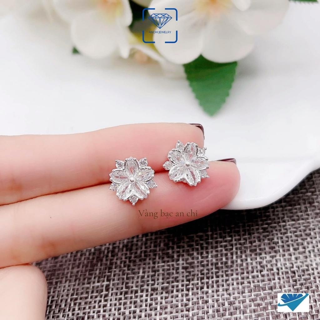 Bộ trang sức nữ bạc ý 925 đính đá hình hoa tuyết gồm: Dây chuyền - Lắc tay - Nhẫn và Bông tai. Anchi jewelry.