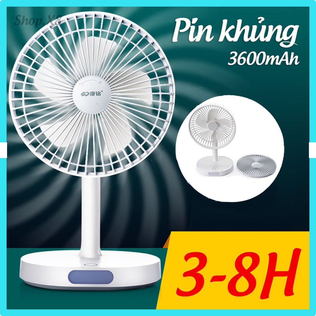 Quạt Tích Điện Đa Năng Có Đèn Quạt Sạc mini Pin Khủng 3600mAh Mới Nhất 2021