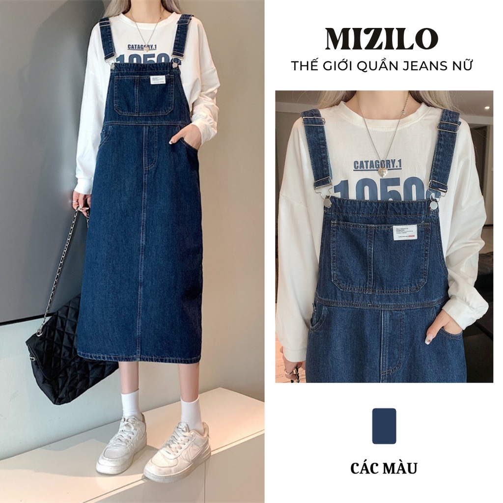 Váy đầm yếm jean bò nữ dài suông rộng hàng đẹp phong cách Ulzzang, hàng Quảng Châu cao cấp xịn đẹp. Ảnh thật 100%