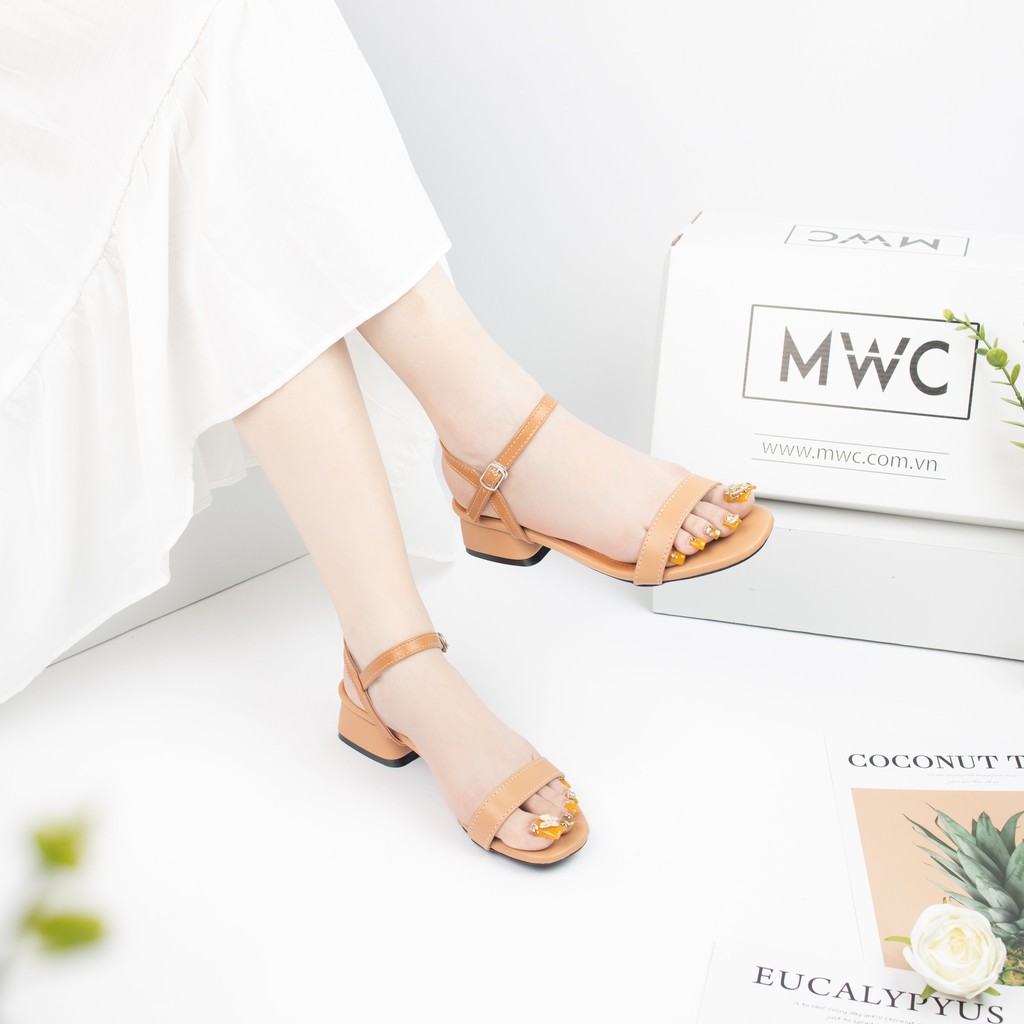 Giày Sandal Cao Gót MWC Đế Vuông 3CM Màu Nâu Kem Lạ Mắt NUCG-3873