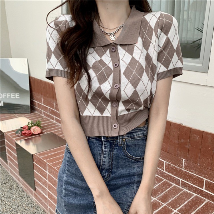 Áo Croptop Len Tăm Họa Tiết Quả Trám - Ulzzang - Titto Closet