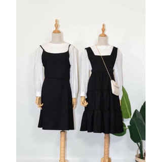 [Mã BMTTC60K giảm đến 60K đơn 50K] Set Đầm Dây Cột Nơ Lưng Áo Cổ Tròn Tay Dài by LEO's clothing