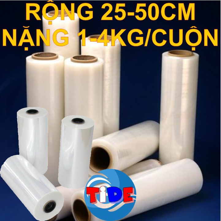 Màng chít PE trọng lượng 4kg/3kg/2kg/1kg x chiều rộng 50cm/25cm/17cm/10cm  dùng bọc hàng hoá và cuốn pallet