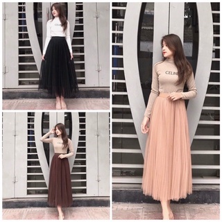 #905 (80cm) Chân váy voan lưới xòe xếp ly dáng dài- Chân váy công chúa tutu maxi QUảng châu