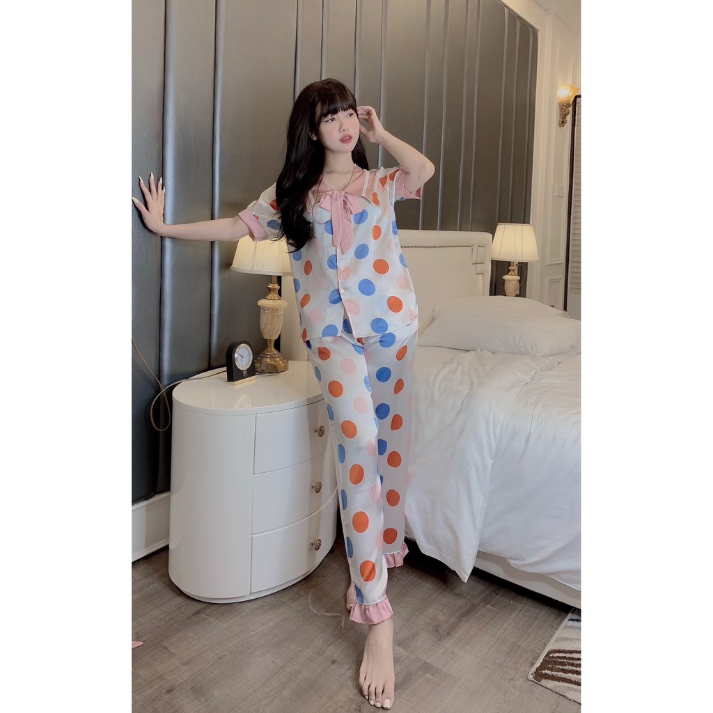 Bộ Đồ Pijama Lụa CỔ NHỌN 💖HÀNG SIÊU ĐẸP💖 Bộ Satin cộc dài