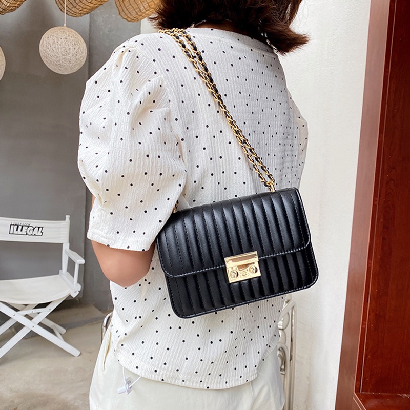 IELGY Túi Đeo Vai Hình Vuông Mềm Mại Phối Dây Xích Phong Cách Retro Thời Trang Cho Nữ