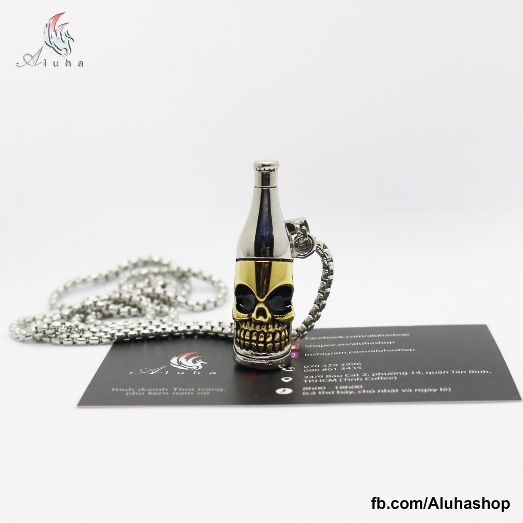 Dây chuyền Titan cao cấp Đầu Lâu nổi loạn khui nắp chai phong cách HIPHOP - NL112 - Aluha