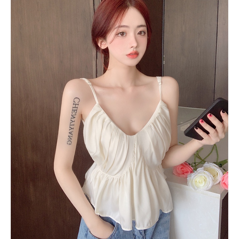 Áo Voan Hai Dây Cổ Chữ V Dáng Rộng Xinh Xắn Cho Nữ