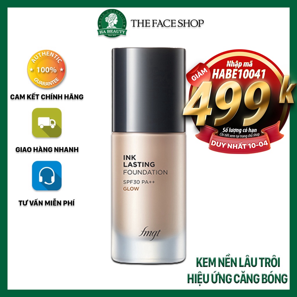 Kem nền hiệu ứng căng bóng lâu trôi The Face Shop Ink Lasting Foundation Glow SPF30 PA++ 30ml che khuyết điểm