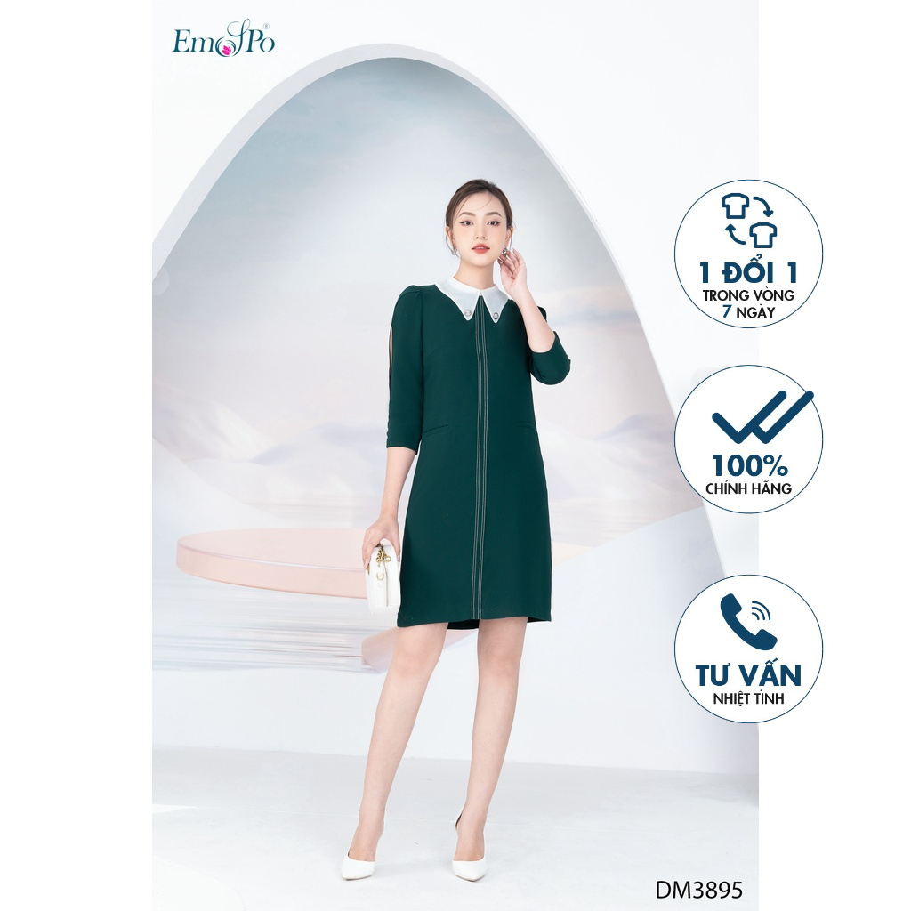 Đầm suông cổ phối vảI, tay sẻ Emspo DM3895
