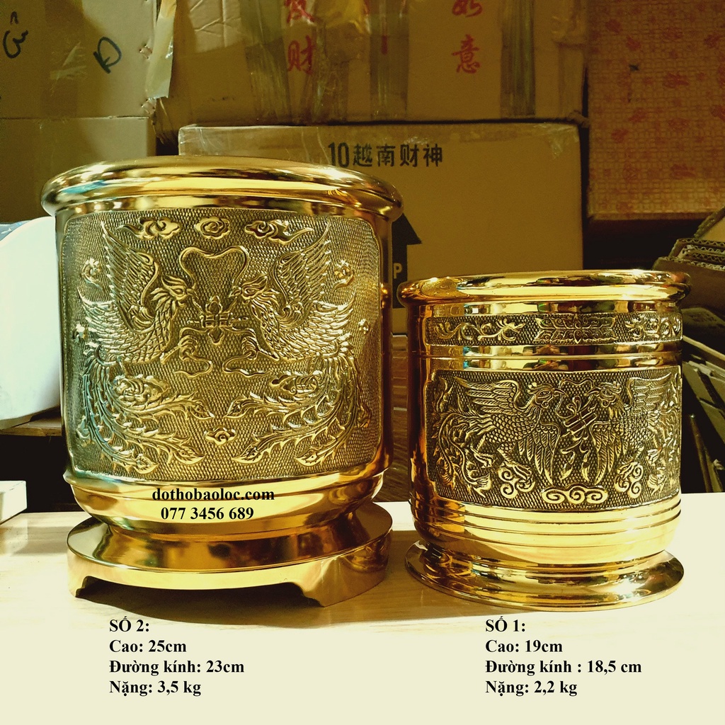 Lư hương, bát hương, bát nhang Long Phụng hội bằng đồng thương hiệu Thuận Phát ( 2 cỡ: 19cm, 25cm)