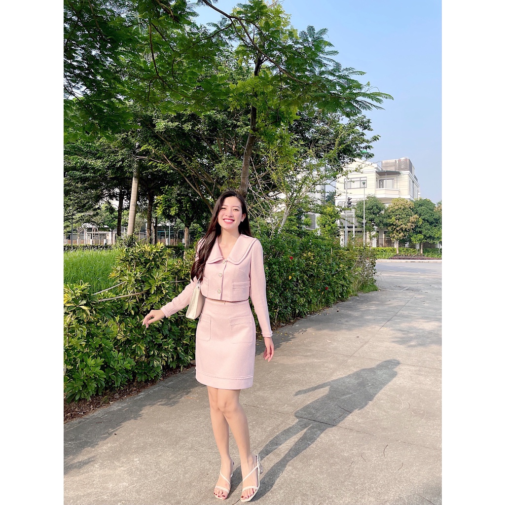 Set dạ tex vest hồng tiểu thư dạ Desy Rimmy