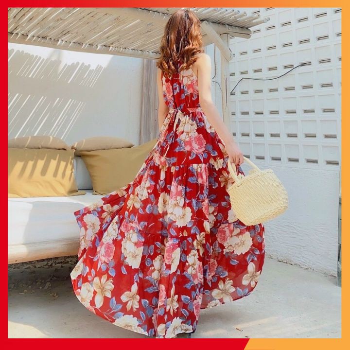 Váy maxi hoa⚡𝑺𝑰𝑬̂𝑼 𝑻𝑶̂𝑵 𝑫𝑨́𝑵𝑮⚡ Váy dáng dài đi biển, vải voan 2 lớp, mềm mại, hàng Quảng Châu cao cấp loại 1 | BigBuy360 - bigbuy360.vn