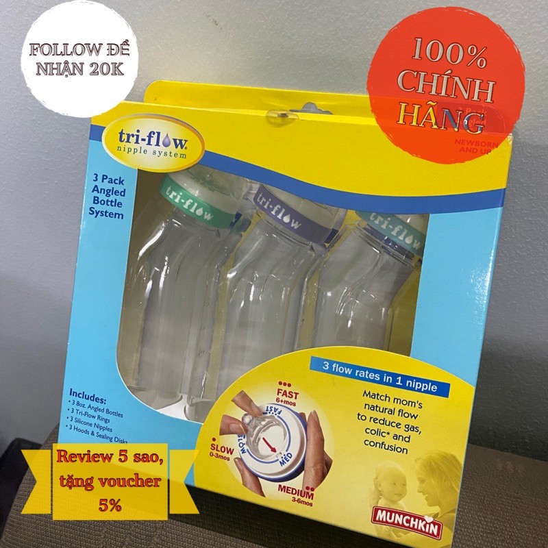 SET 3 BÌNH SỮA MUNCHKIN THÔNG MINH - Thiết kế gập giúp giảm đầy hơi. Có thể điều chỉnh tốc độ sữa.