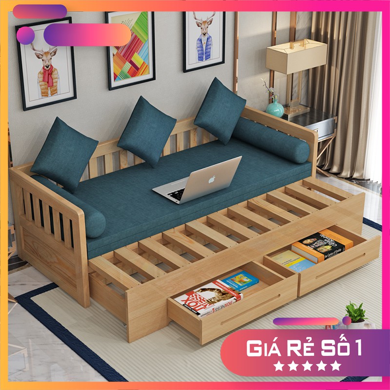 [HÀNG CAO CẤP LOẠI 1] Sofa giường cao cấp 120x200 gỗ thông+ gối đệm
