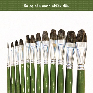 Bộ cọ lông chồn cán xanh 6 cây/12 cây, cọ cán xanh lông mềm, loại tốt