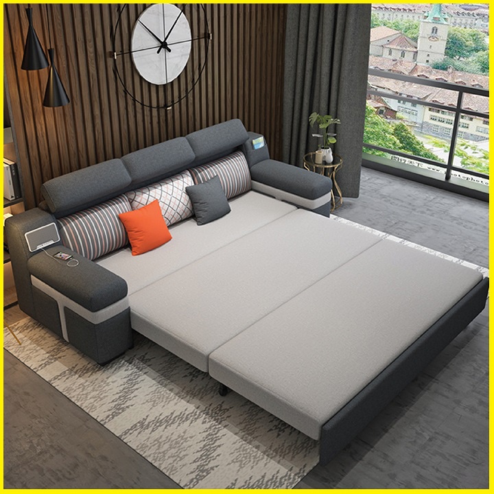 Giường Sofa Thông Minh, Sofa phòng khách  Mẫu Mới Nhất Có Loa  Khung Thép Chắc Chắn Vải Lanh Cao Cấp KT 2.1m x 2,05m