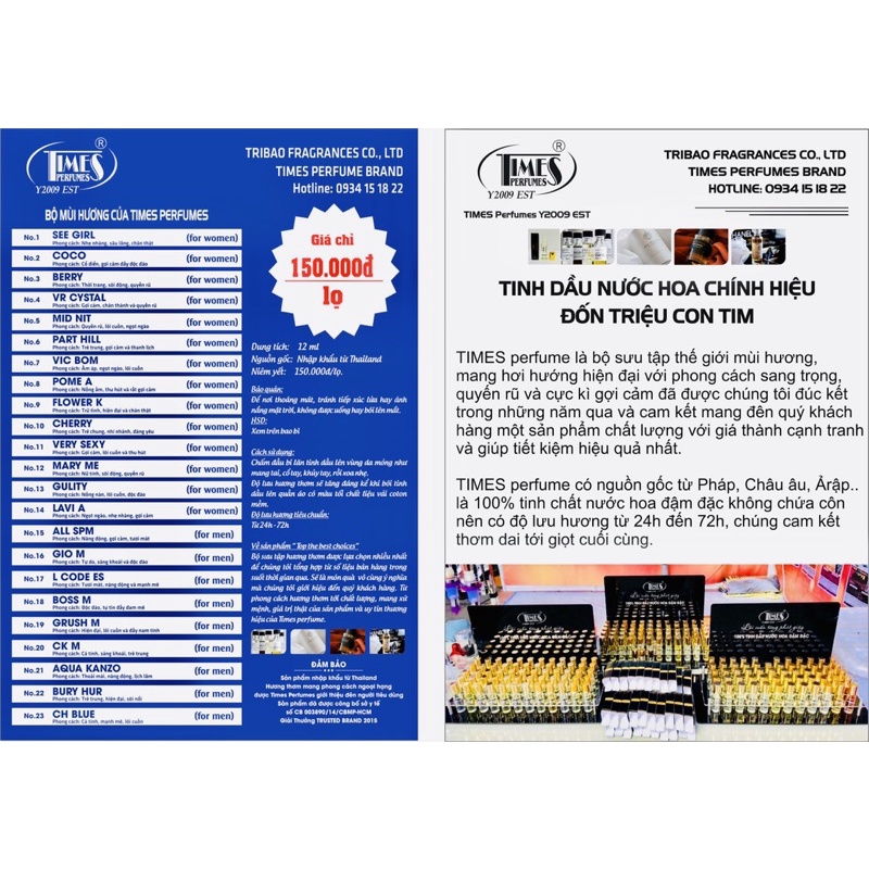Times tinh dầu nước hoa chính hiệu | Thế Giới Skin Care