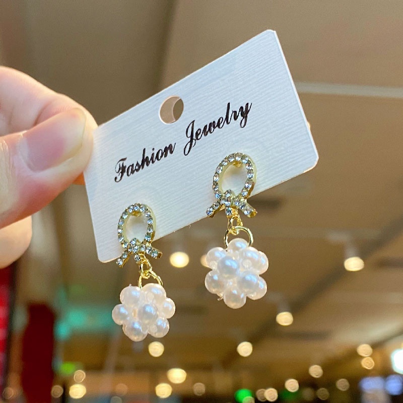 Bông tai mạ bạc 925 phối ngọc trai nhân tạo thiết kế kiểu dáng xinh xắn