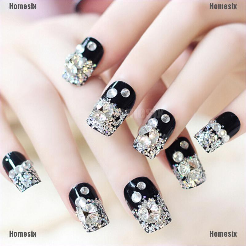 [UHMSI] 24 Pcs Black Acrylic Fake Finger Nails Full Cover Fake False Nail Art Tips Diy RBD