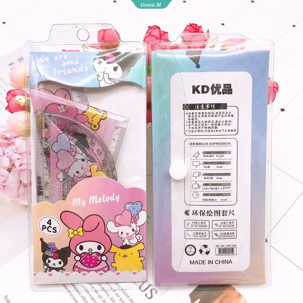 Bộ Thước Tam Giác Thước Kẻ Họa Tiết Hoạt Hình Kuromi My Melody Cinnamoroll Dễ Thương Cho Học Sinh