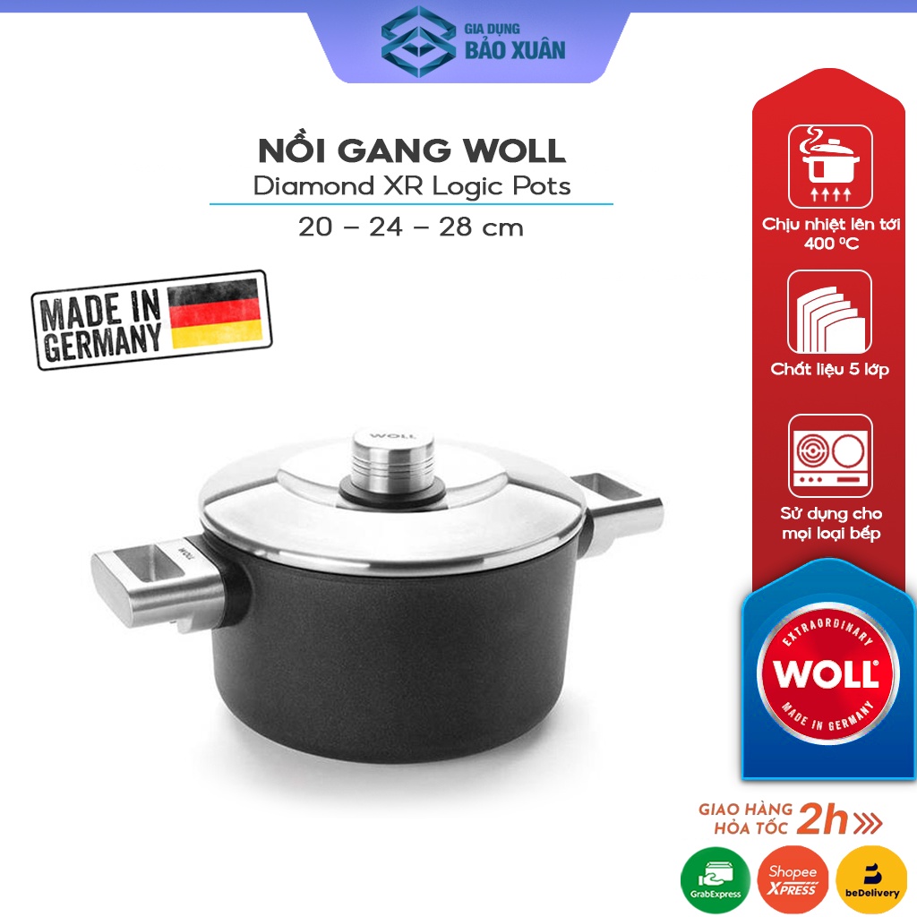 Nồi gang Woll Diamond XR Logic Pots có nắp dùng cho mọi loại bếp - Made in Germany