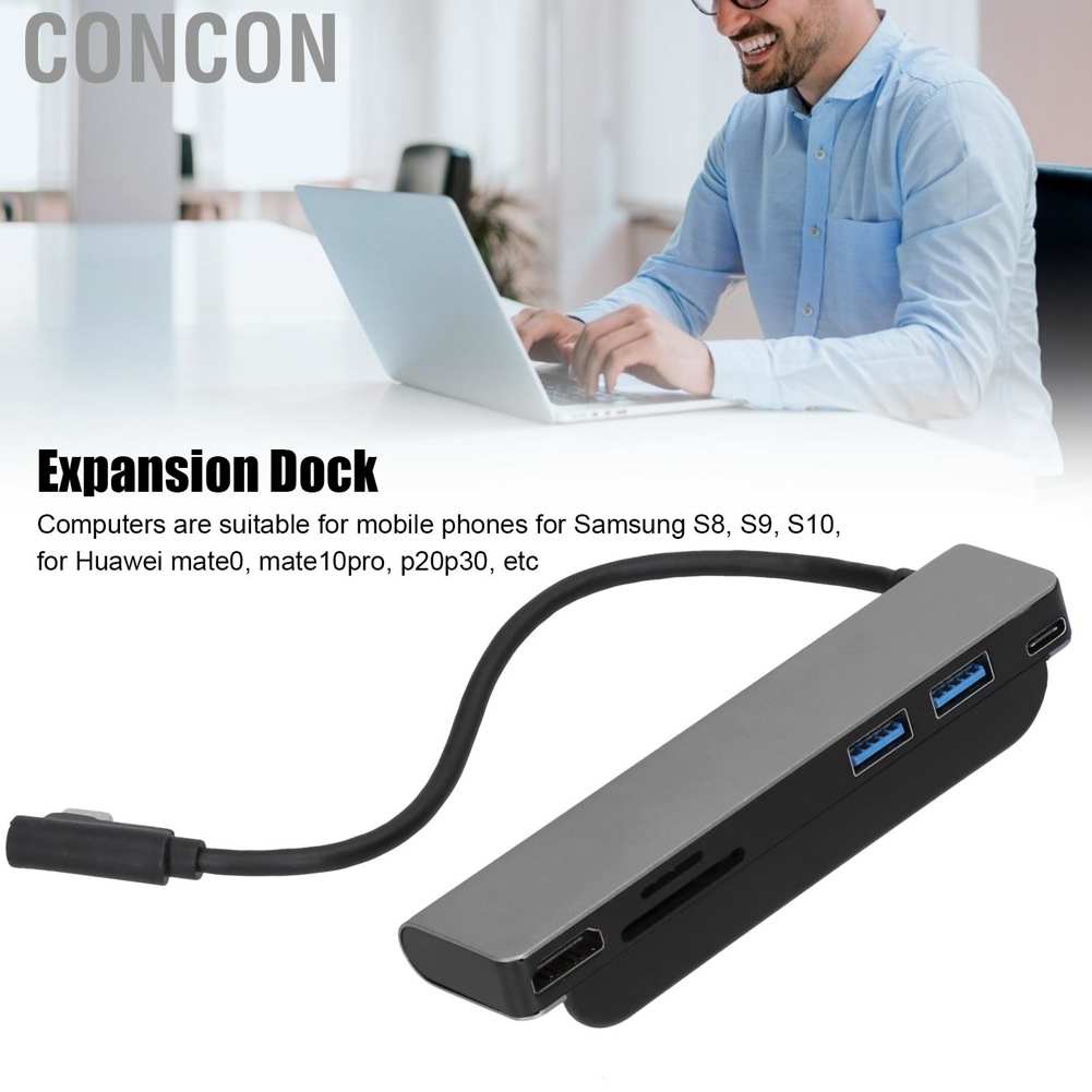 Concon Docking Station 6 in 1 Type C to High Definition Multimedia Interface USB Memory Card Storage PD Expansion Dock