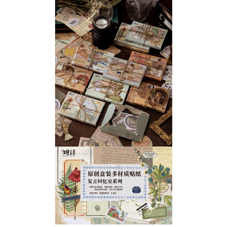 Hộp 60 tấm sticker RETRO CỔ ĐIỂN MIX vintage trang trí bullet journal, decor thư thiệp quà - Tanpopo Sticker