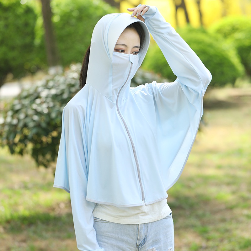 Áo Choàng Chống Nắng Có Mũ Trùm Đầu Chất Lụa Lạnh Thoáng Khí Thiết Kế Mới Thời Trang Mùa Hè Cho Nữ