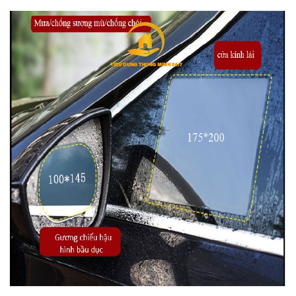 Bộ 4 Miếng Dán Gương Kính Chống Nước Gương Chiếu Hậu Và Kính Bên Hông, Miếng Dán Gương Kính Ô Tô Chống Bám Nước Hiệu Quả