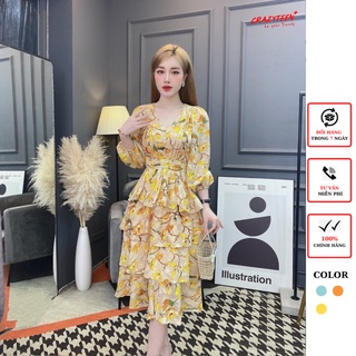 Đầm midi nữ crazyteen tay dài họa tiết hoa d0165