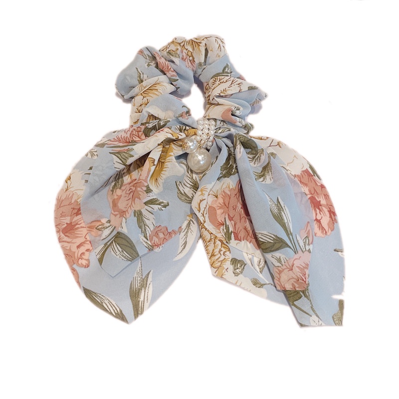 Dây Buộc Tóc Cao Su Bọc Vải Chiffon Họa Tiết Hoa Tươi Mới Phong Cách Hàn Quốc