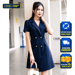 Váy nữ hè Lamia Design LD110 màu xanh navy dáng vest xếp ly bất đối xứng thanh lịch