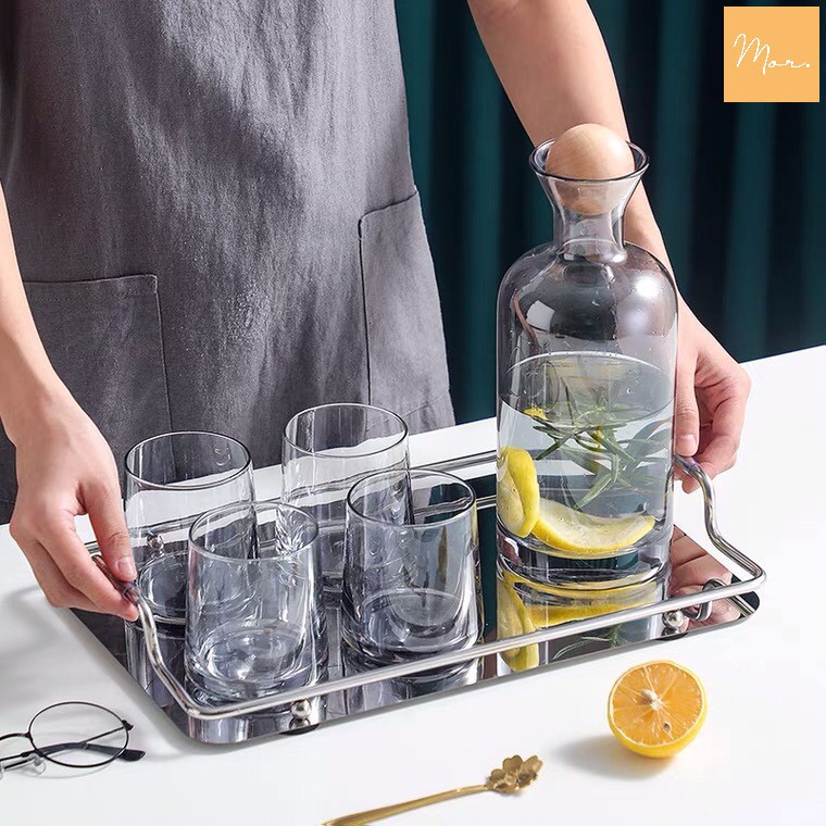 Bộ bình nước thủy tinh chịu nhiệt - 1.2L (4 màu)