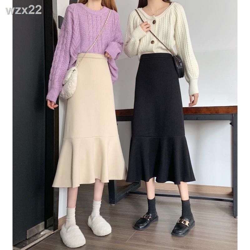 Phiên bản mới của Hàn Quốc năm 2021 váy một đường, cạp cao, mỏng, dài giữa, độn hông, tạo khí chất, đuôi cá kiểu