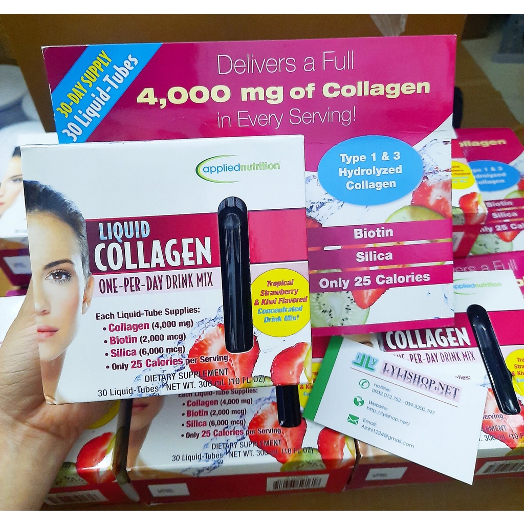 [chuẩn mỹ date 6/2024] Nước liquid collagen biotin 4000 mcg hộp 30 ống vị dâu kiwi từ mỹ - trẻ hóa da, căng da