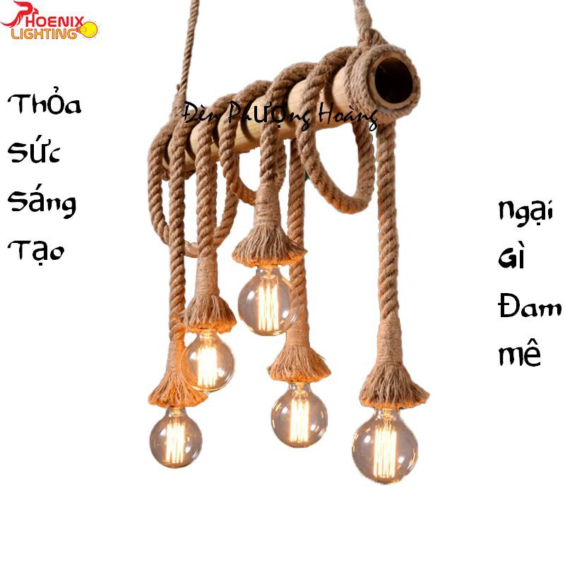 Đèn thả dây thừng độc đáo cho Shop (2 x 1m chưa bóng)