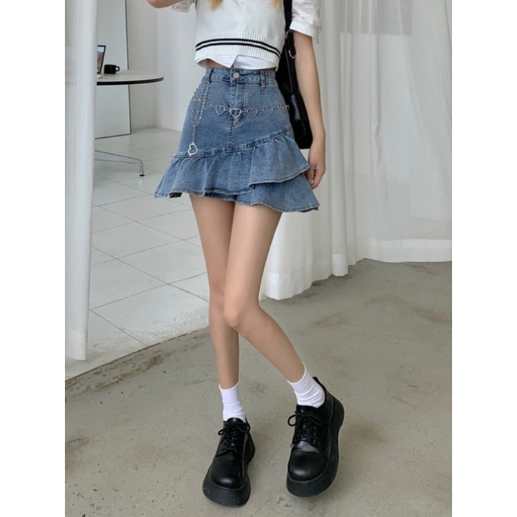 Chân váy jeans ngắn cạp cao dáng ôm sherry cabinet