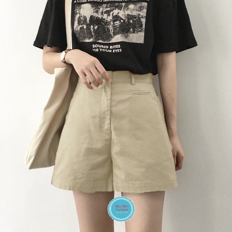 (CÓ SIZE 80KG) QUẦN SHORT NỮ KAKI LƯNG CAO TÚI MỔ PHONG CÁCH HÀN QUỐC