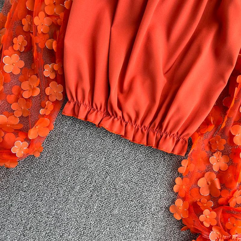 COZOK Áo Voan Nữ Trễ Vai Xuyên Thấu In Hoa Thời Trang