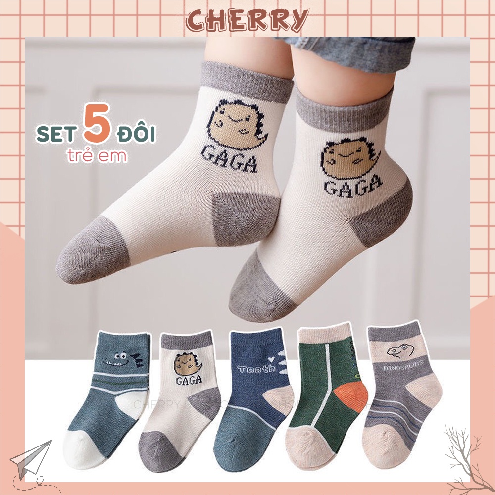 Tất cho bé gái trai họa tiết hoạt hình, set vớ trẻ em chất liệu vải Hàn dày dặn êm ái - Cherry Shop