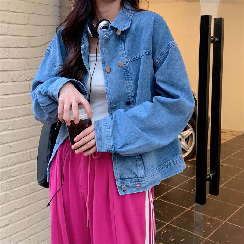 Áo Khoác Denim Tay Dài Dáng Rộng Thời Trang Mùa Thu Phong Cách Hàn Quốc Cho Nữ