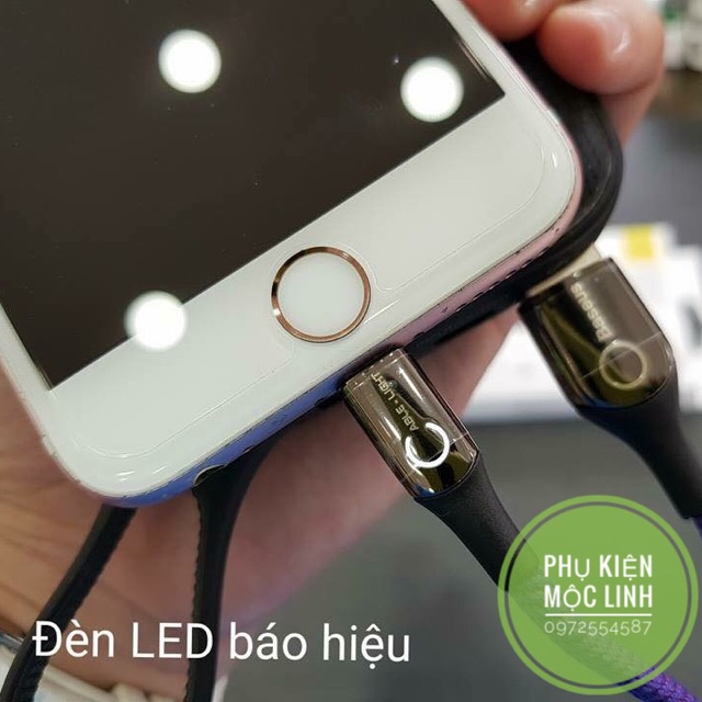 Cáp sạc tự ngắt có đèn Led Baseus C-shape chính hãng cho Iphone Ipad