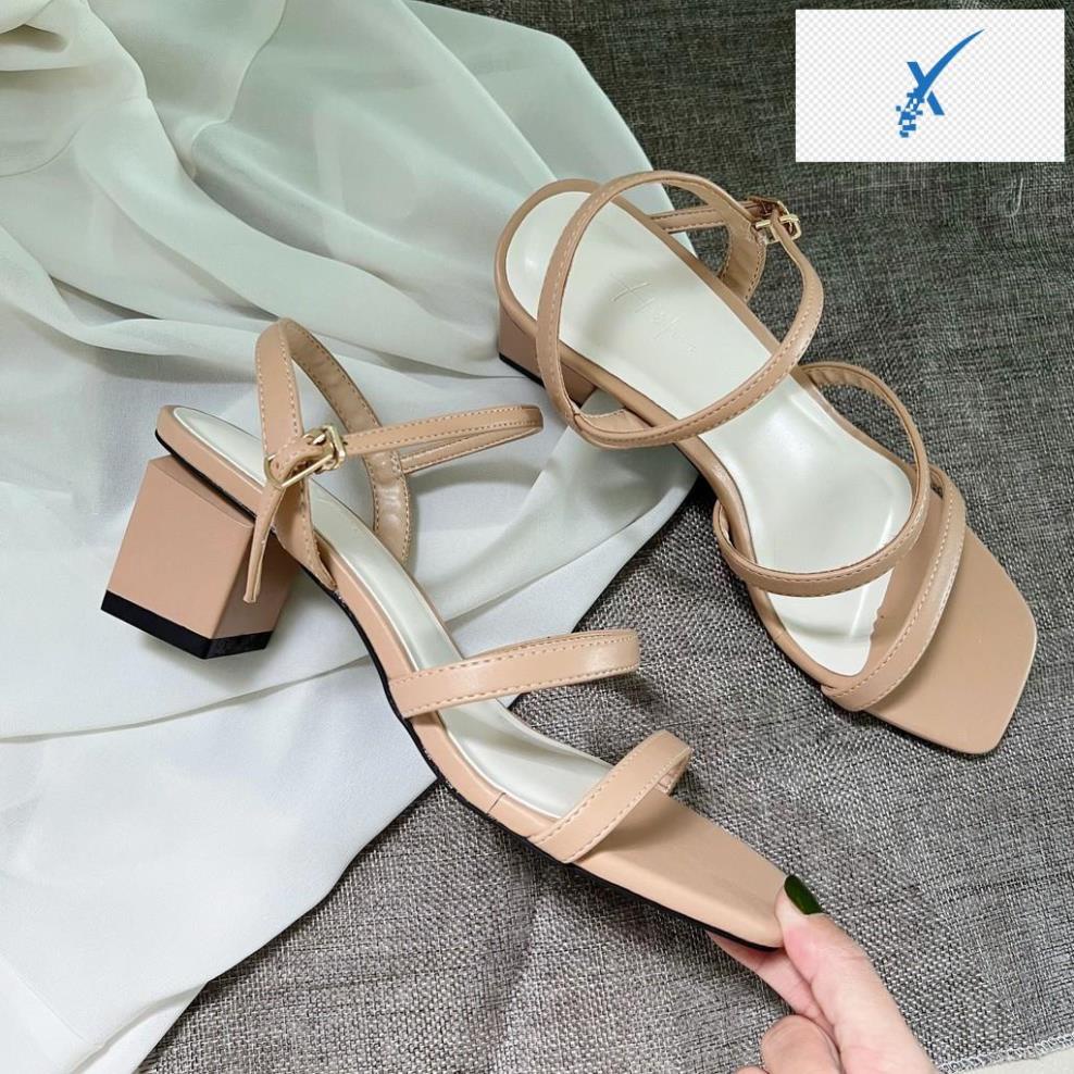 🖐️ Sandal cao gót vuông nữ 5 phân quai mảnh 1cm chính hãng Hishoo S061 🖐️