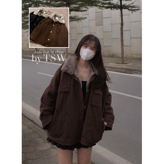 (Ảnh thật) Áo khoác thô lót lông dày oversize the.sweaterweather TSW