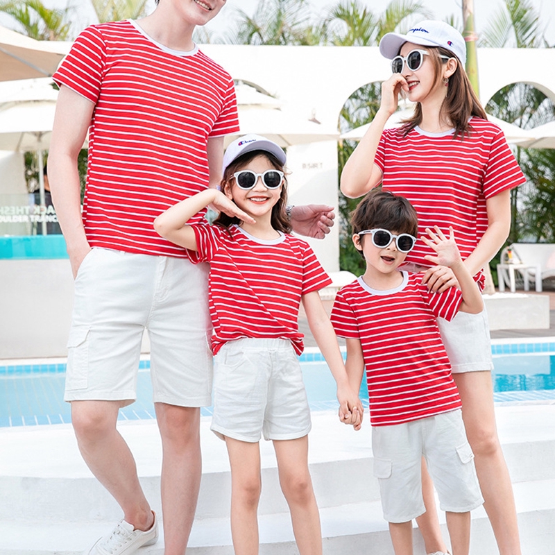 Creative Summer Parent-child Loose Cotton Short-sleeved Striped T-shirt