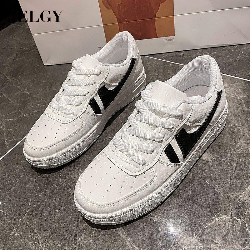 Giày Thể Thao Trắng Đen Đế Dày Phong Cách Hàn Quốc Cho Nữ