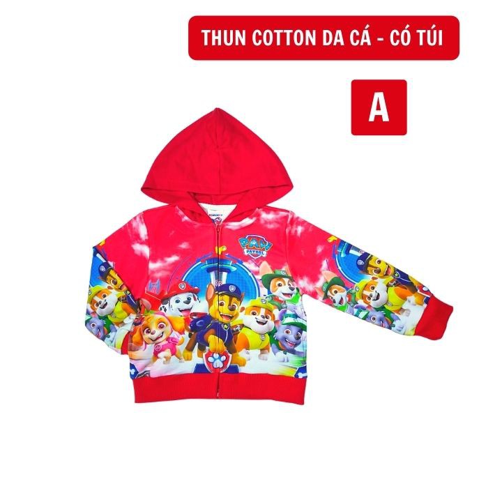 Áo khoác cho bé trai hình chó cứu hộ từ  10-43kg. Chất thun cotton da cá -Tomchuakids