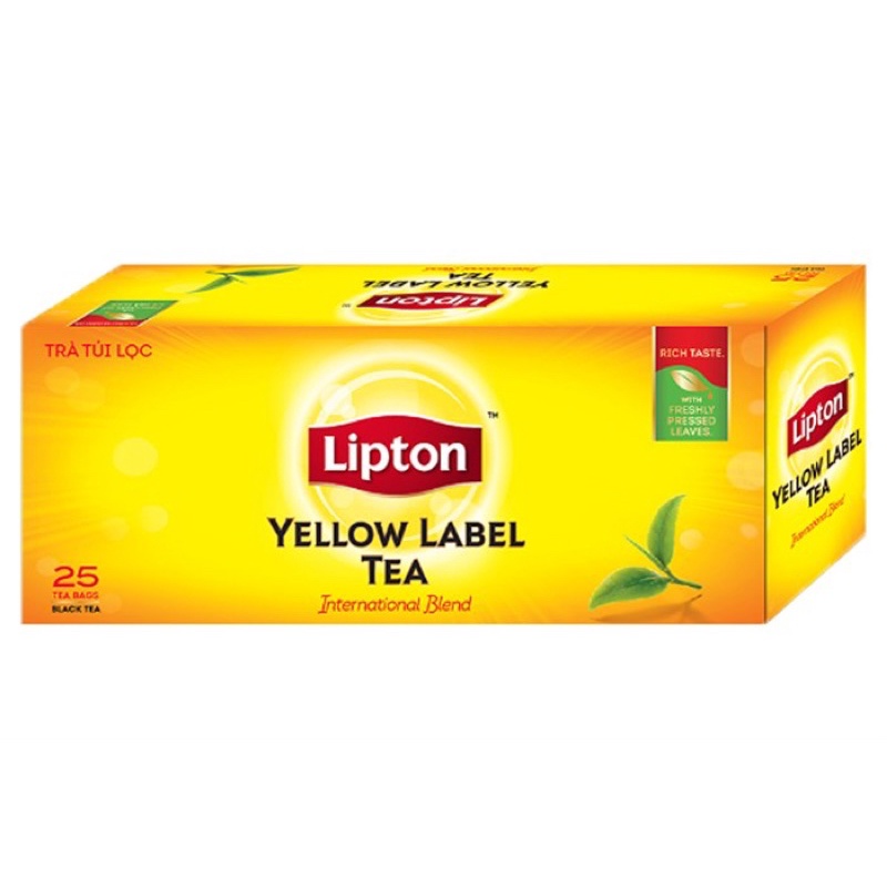 Trà LIPTON túi lọc nhãn vàng YELLOW LABEL hộp 25 gói và hộp 100 gói.